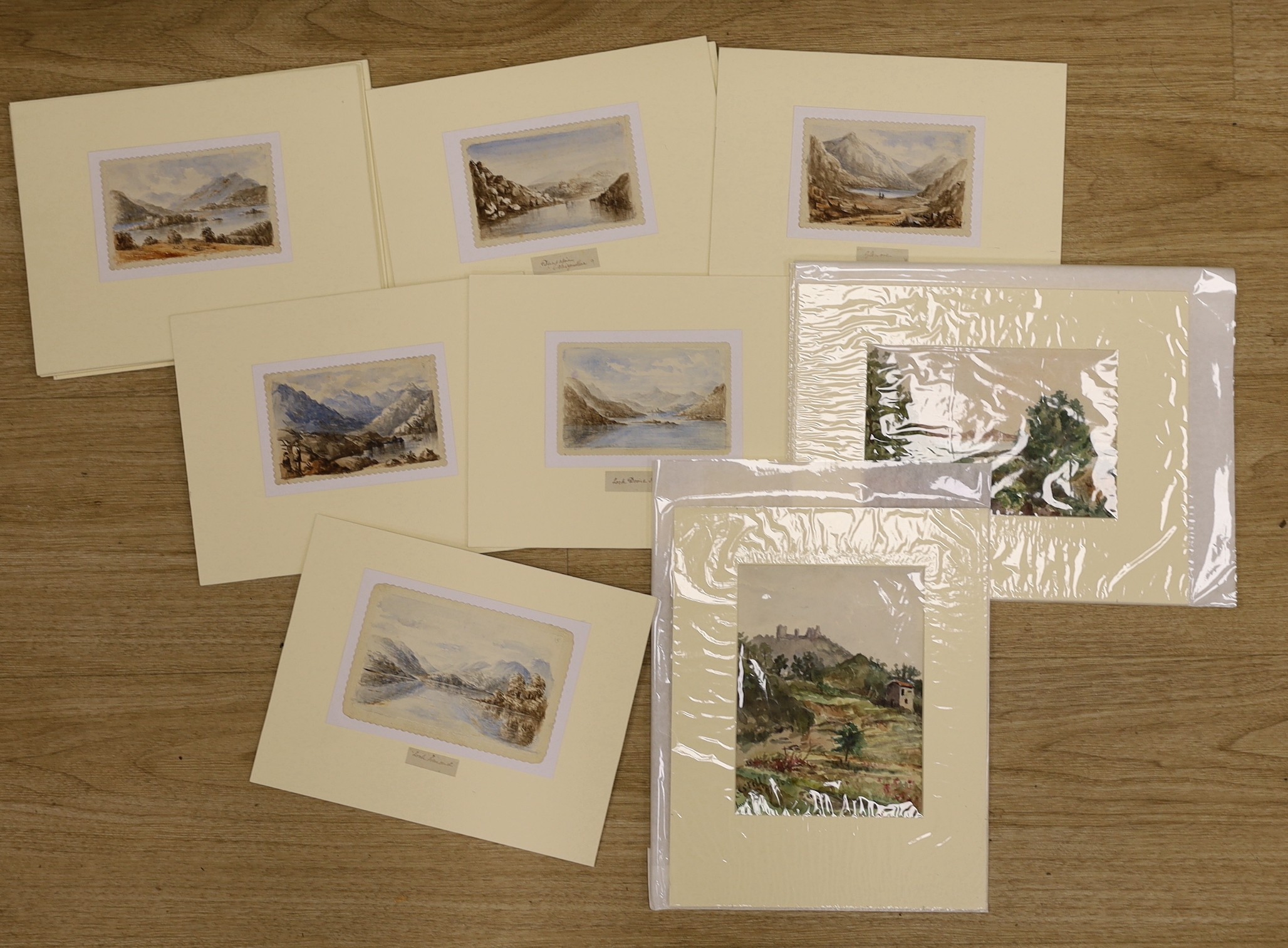 Elizabeth Denston and Robert Hay Drummond, a collection of assorted unframed watercolours, Loch scenes and Views along the Cotes d'Azur, largest 23 x 12cm